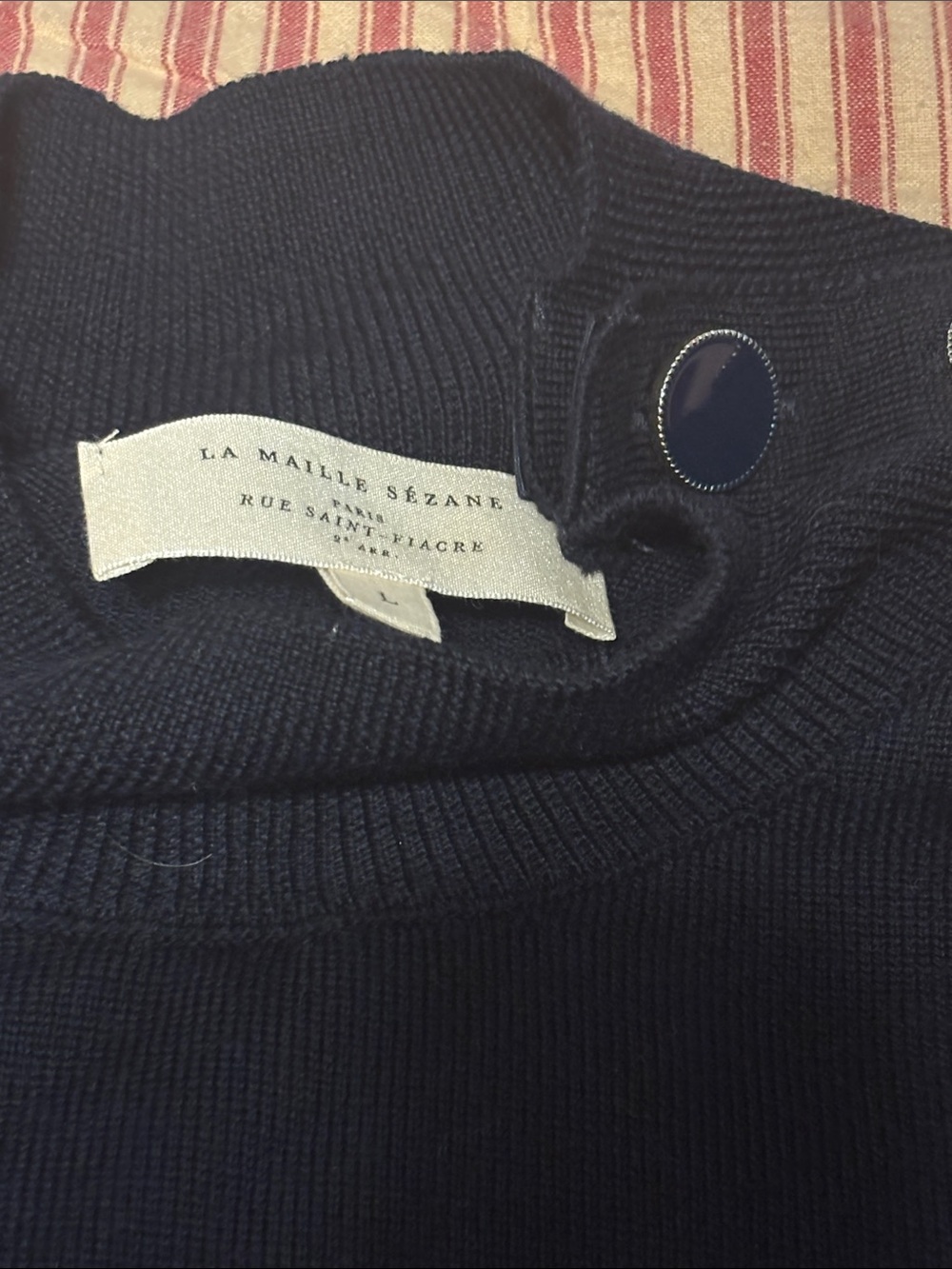 Sézane La Maille Navy Button-Neck Sweater